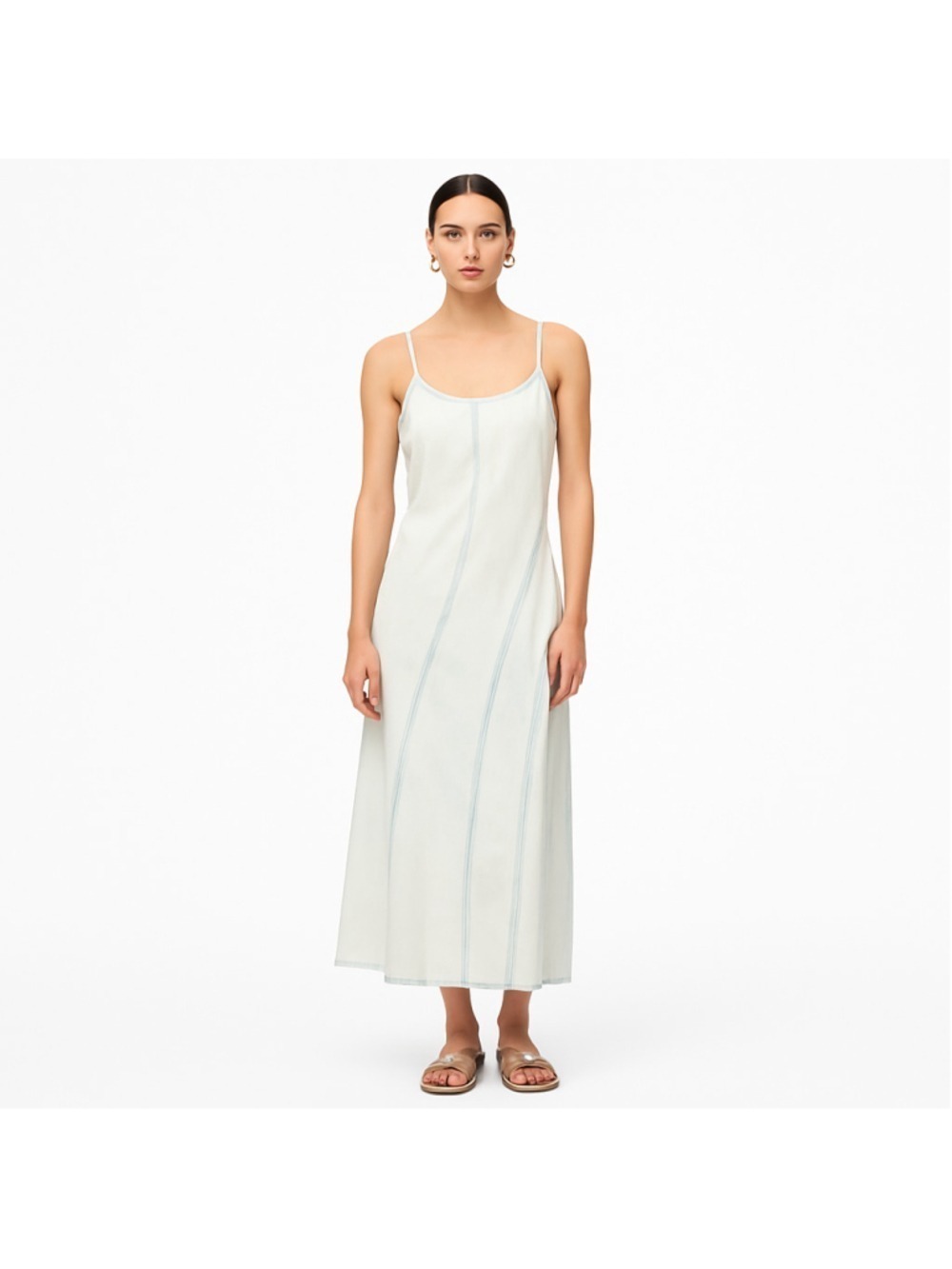 Zara Pale Wash Denim Maxi Slip Dress Minimalist Y2K Seamed Midi, M (Fits S/M)